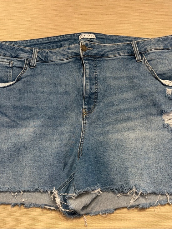Ava & Viv Pants - High-Rise Distressed Denim Shorts - Light Blue